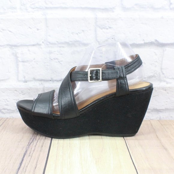 Clarks Shoes - CLARKS Nadene Ziva Black Leather Ankle Strap Platform Sandals Size 9 M